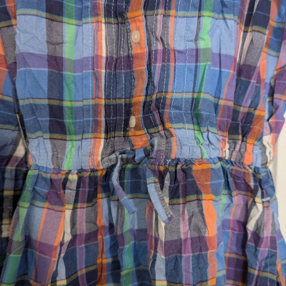 Ralph Lauren Plaid Dress Girls Size 6X Blue Roll Tab Sleeves Long Sleeve Preppy